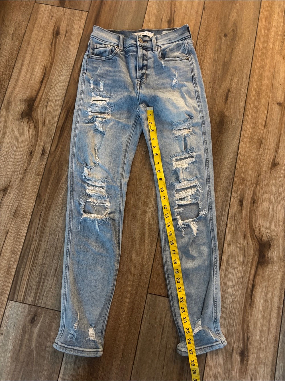 Eunina Light Wash High Rise Distressed Denim Jeans - Size 0